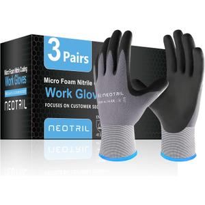 NEOTRIL Safety Work Gloves MicroFoam Nitrile Coated- Pairs,Breathable Nylon Working Gloves for Men Women, XL, 3 Pairs 