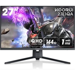 KOORUI 27-inch Gaming Monitor 144Hz QHD(2560 x 1440p) 2K, 1ms, DCI-P3 90% Color Gamut, Adaptive G-Sync, FreeSync Premium, HDMI x 2, DisplayPort, 27E1QA (27"/QHD/144Hz)