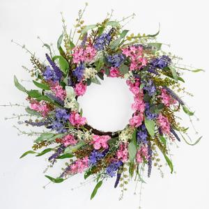 Spring Wreaths for Front Door with Lavender and Lilac Flower, 24 Inch Outdoor Summer Wreath, Farmhouse Indoor Decor, Flower Wreath for Wedding Home Wall Window Porch