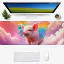 Rainbow Pink Pig Gaming Mouse Pad, Desk Mat, Non-Slip Rubber Base Cool Aesthetic MousePads for Computer Laptop Keyboard Office School Home Desktop Accessories Decor 31.5" x 11.8"