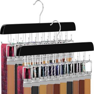 TOPIA HANGER 40 Hooks Belt Tie Hanger Space Saving for Closet, 2 IN 1 Belt Ties Racks Max 60 Belts with 60 Ties Capacity, Curved with Flat Hooks for Belts,Ties,Bras,Closet Organizers and Storage CT70B (Black)
