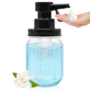 12 Oz Automatic Touch Sensor Foam Glass Soap Dispenser, Hands-Free Mason Jar Soap Dispenser, Refillable Lotion Bottle for Bathroom Kitchen Countertop (Batteries Not Included)
