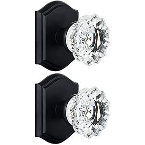 CLCTK 2 Pack Glass Dummy Door Knobs, Antique Inactive Crystal Half-Dummy Door Knobs for Hall and Closet, Matte Black
