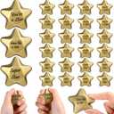 Soulchen 24 Pcs Star Stress Balls 2.2 Inch Inspirational Squeeze Balls Bulk Relief Anxiety Employee Appreciation Awards Foam Mini Motivational Stars for Rewards Bag Filler Party Favors(Gold,Shine)
