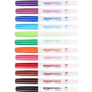 Amazon Basics Low Odor Ultra Fine Tip Dry Erase Whiteboard Markers for Precise Writing, Thin Lines, Assorted Colors, 12-Pack