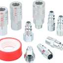 3/8 High Flow Air Hose Fittings Set, 3PCS 3/8 Body I/M Industrial Air Coupler and 6PCS 3/8 Body Air Plug with 3/8 Inch NPT Threads Size, 10PCS Air Compressor Accessories Quick Connect Set