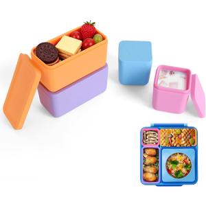 4 Pack Silicone Lunch Containers Compatible with OmieBox, Leak-Proof Bento box Accessories, Silicone Dips Containers with Lids, Fit for Most Lunch Boxes