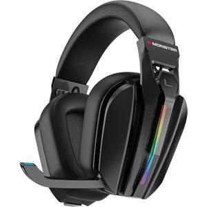 Monster Mission ANC200 Gaming Headset, 2.4GHz/Bluetooth Gaming Headphones with Active Noise Cancellation, 7.1 Virtual Surround Sound, Stealth Retractable Mic, 70H Battery, for PS5, PS4, PC, Switch