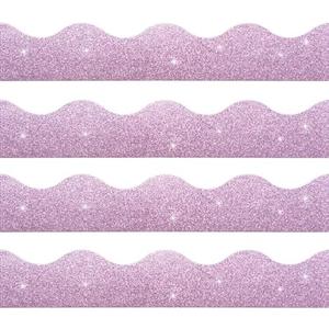 FOBSME 200 Feet Glitter Shine Scalloped Borders Trim Bulletin Board Border Strips Decorative Classroom School Office Party Decors, Light Purple Pack of 2