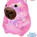 Capybara Squishy Glitter Animal Squeeze Balls Cute Capybara Stress Ball Anxiety Relief Slow Rise Adult Sensory Fidget Tool Gift Sparkling Desk Decor Collectibles Decompression Dough(Pink)