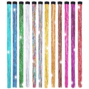 19.7 Inch Clip In Hair Fairy Tinsel Kit Clips Clip On Glitter Hair Tinsel Extensions 12 Colors (Colorful)