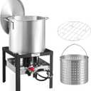 VEVOR 100 Qt Seafood Boiling Kit with Strainer, Outdoor Seafood Boil Pot and Basket, Cooking Set for Crab Crawfish Lobster Boiling, Aluminum Stockpot with 100,000 BTUs Propane Burner and Steamer Rack