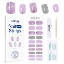 AIRSEE Semi Cured Gel Nail Strips Kit(Violet Shimmer)-Works with Any UV Nail Lamps light, Salon-Quality,Long Lasting, Easy to Apply & Remove - Includes 20Pcs 2 Prep Pads, Nail File & Wooden Stick