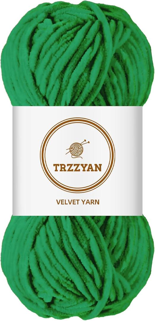 2 x Soft Chenille Yarn Velvet Yarn Blanket Yarn for Knitting Fancy Yarn for Crochet Weaving DIY Bulky Weaving Crafts Making Blankets, Clothes, 3.5 Oz/Skein (1 skeins, Grass)
