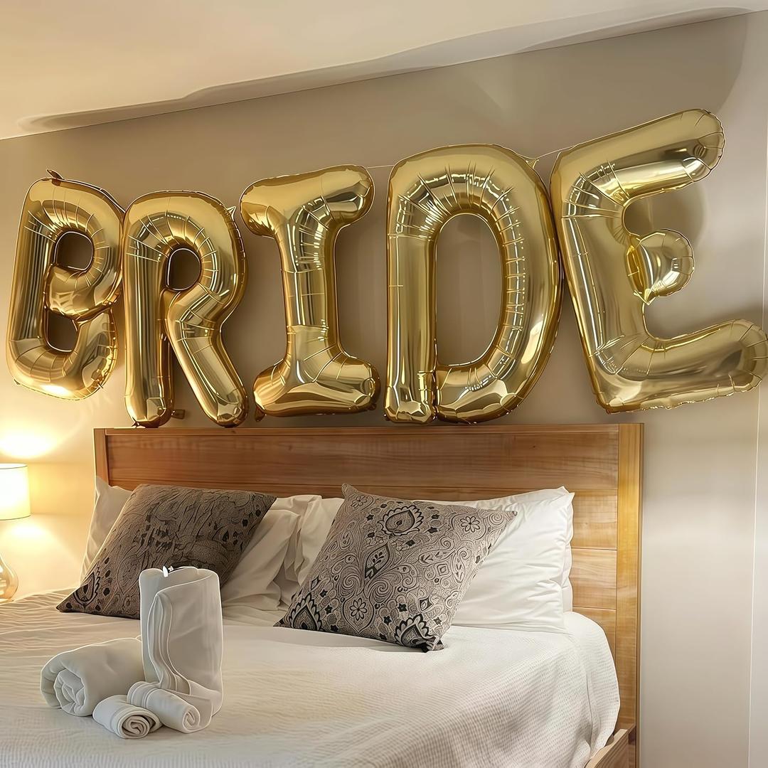 40 Inch Light Gold BRIDE Balloons, Large Champagne Gold Letter Bride Banner Balloons for Bachelorette Party Decorations, Bridal Shower Foil Balloon for Wedding Engagement Bride To Be Decorations