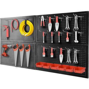 Jack Boss 48x24 Inch Metal Pegboard Wall Organizer, Black Pegboard Panels Tool Organizer Kit with Accessories Hooks and Bins, Peg Board Utility Tool Storage for Garage Workbench Shed