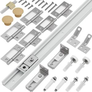 Closet Bifold Door Hardware & 60 Inch Track Kit, Folding Doors Bi-Fold Puertas Repair Replacement Kit for Bedroom Laundry, Parts with Rail Floor & Top Bracket Pivot Pin Guide Roller Hinge Knob
