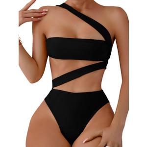 Lilosy Sexy Cutout Tube High Waist Bandeau Bathing One Piece Swimsuit (Medium)