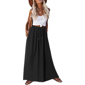 Zeagoo Women's 2026 Boho Floral Skirt Casual Elastic High Waist Maxi Skirts Flowy A Line Beach Long Skirt with Side Pockets, 2XL