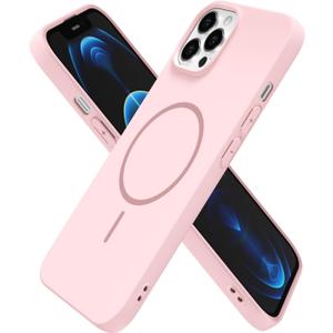 oakxco for iPhone 12 Pro Max Case Silicone Mag Safe, Magnetic Slim Thin Phone Case Compatible with Magsafe Wireless Charging, Cute Girly Aesthetic Soft Rubber Gel Safecase for Women Girls, Light Pink