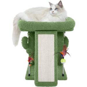 TWDEPART Cactus Cat Tree Tower with Cat Scratching Post for Indoor Cats,Activity Centre Climbing Tree Cat Furniture with Playful Toy Balls,Green