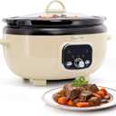 MegaChef 6.9 Quart Oval Electric Slow Cooker, Removable Ceramic Pot, 3 Heat Settings, Kitchen Appliance, Countertop Cooker (Cream)
