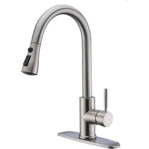 WEWE Single Handle High Arc Brushed Nickel Pull Out Kitchen Faucet,Single Level Stainless Steel Kitchen Sink Faucets with Pull Down Sprayer,Suitable for Laundry Rv Bar