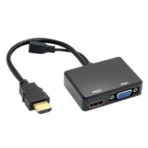 JSER HDMI to VGA & HDMI Female Splitter with Audio Video Cable Converter Adapter for HDTV PC Monitor