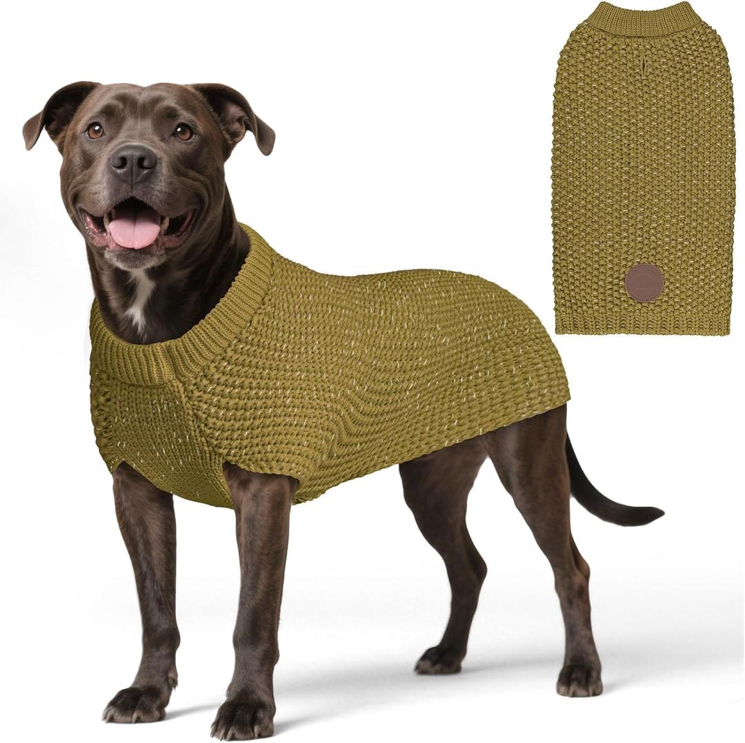 KYEESE Dog Sweater for Large Dogs with Leash Hole Warm Pullover with Reflective Yarn Male Thick Stretchy Knitwear Winter Soft Pet Coat boy for Cold Weather Comfy Dog Sweaters,Grey, XX-Large (XXL (55-75lbs), 8# Brown)