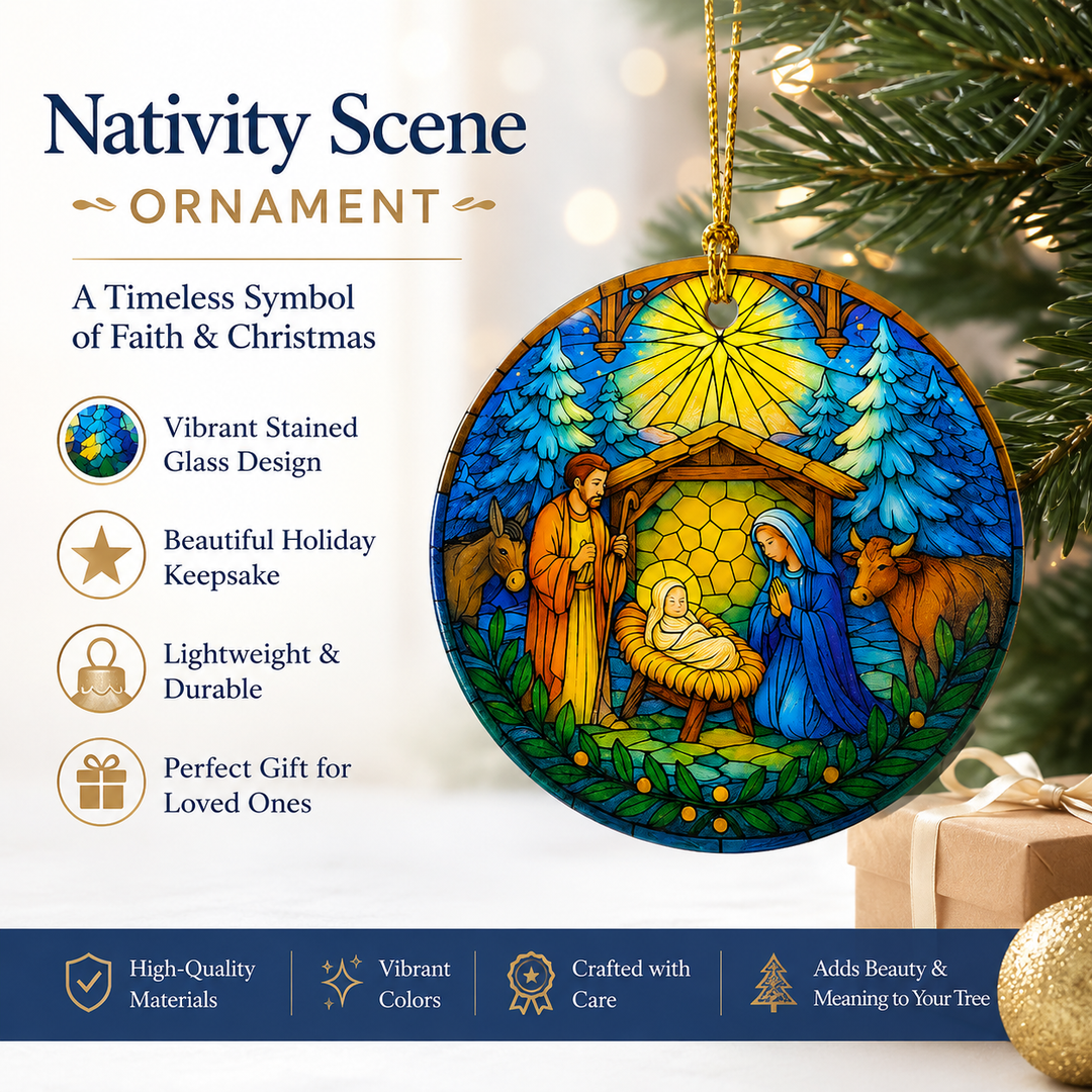 3 x Nativity Scene Ornament: Christmas Ornaments, Religious Christmas Decorations for Tree, Catholic Ornament & Christian Holiday Decor | Religious Gifts, Christian Gifts - Design E