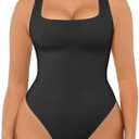 FeelinGirl Bodysuits for Women Seamless Square Neck Tummy Control Compression Thong Shapewear Bodysuit Tank Tops Bodysuit XL/XXL
