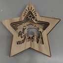 Nativity Scene Christmas Ornament, 3D Layered Holy Family LED Lights Decoration for Table/Shelves/Fireplace, Rustic Wooden Farmhouse Holiday Home Decoration (Wood Color)