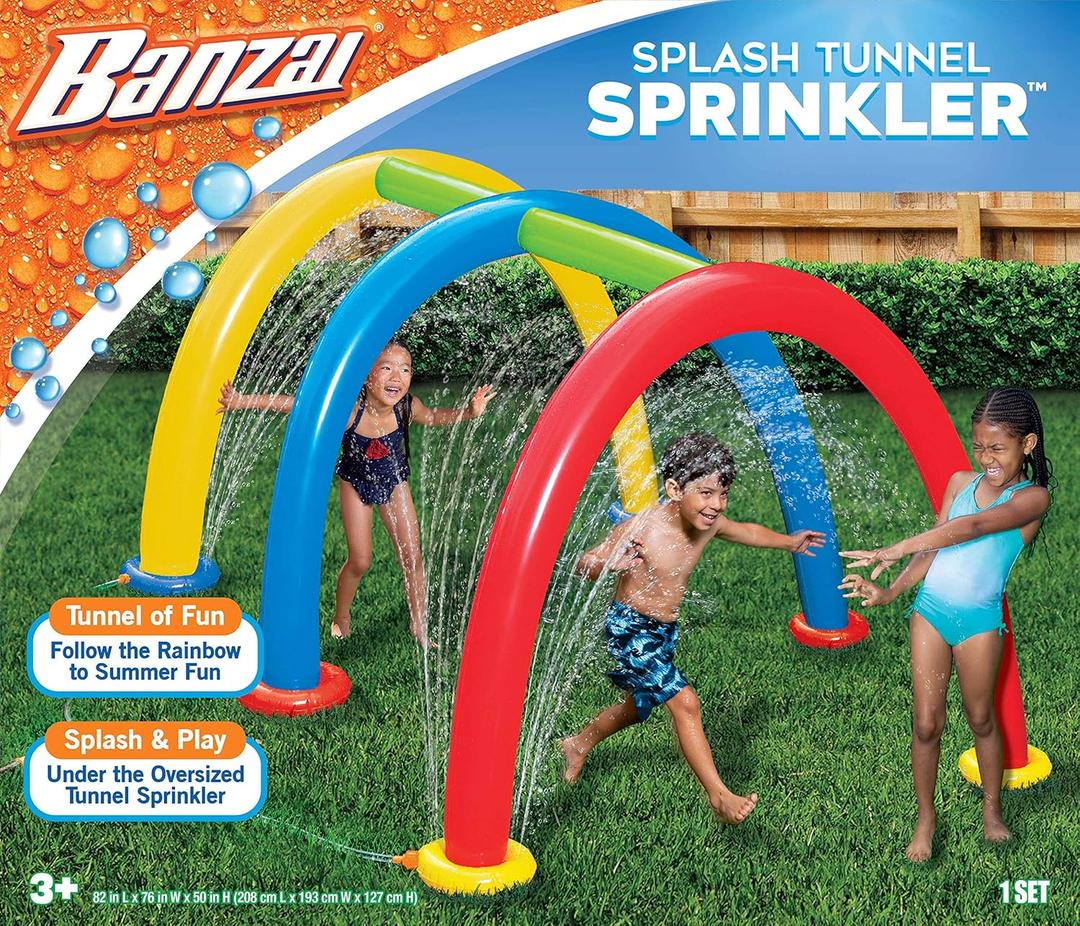 BANZAI Splash Tunnel Sprinkler, Length: 82 in, Width: 76 in, Height: 50 in, Inflatable Outdoor Backyard Splash Toy