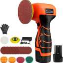Cordless Sander, 3" Palm Sander with 16.8V 3.0Ah Li-ion Battery, 3500RPM Mini Polisher, 19 Accessories Sander Tool for Sanding/Polishing/Waxing/Cleaning (Orange-black)