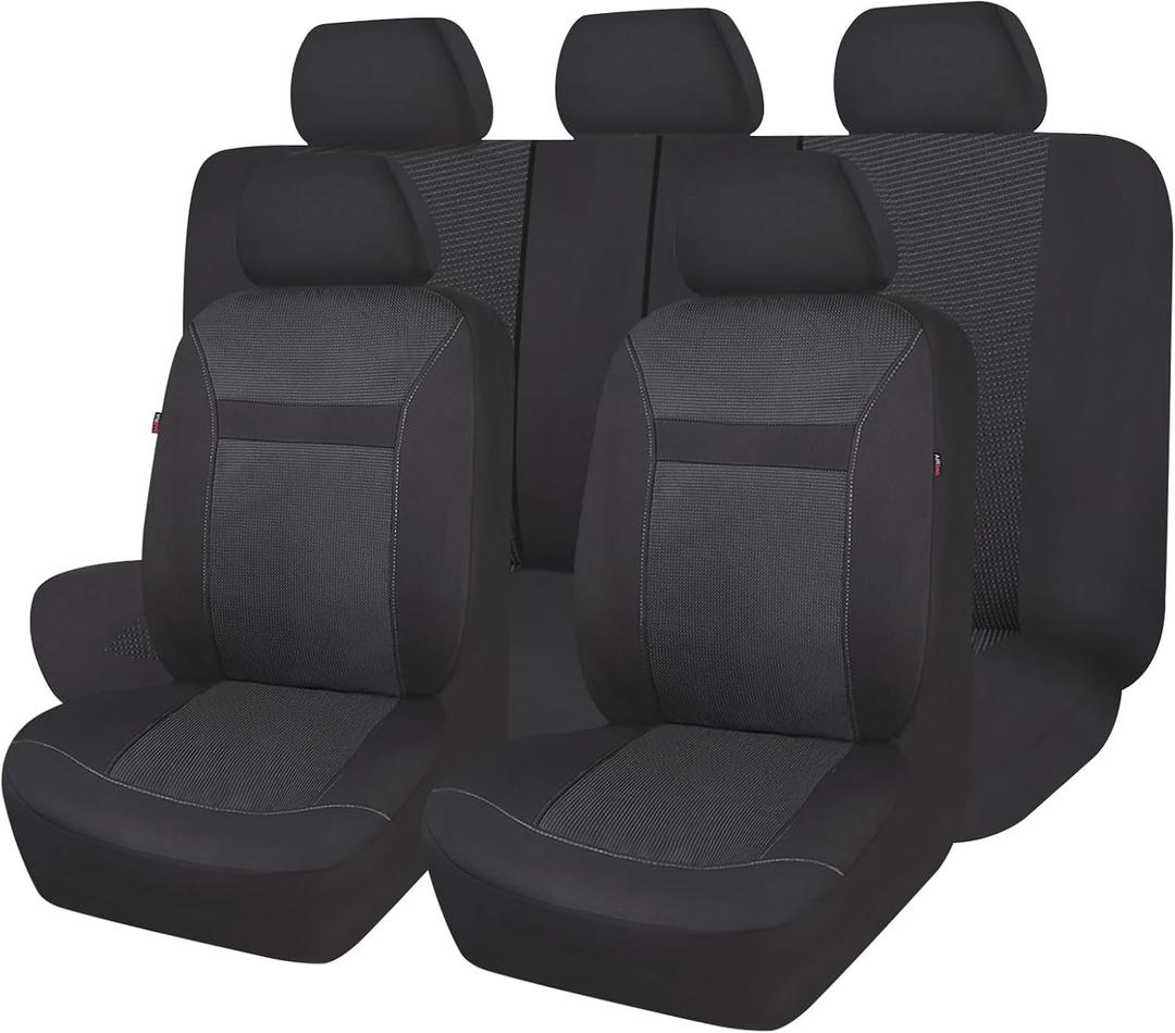 Flying Banner Car Seat Covers Full Set Universal fit Most Car,Truck,SUV and Van Comfortable Airbag Compatible Jacquard & Polyester (Full Set - Low Back, Black Black)