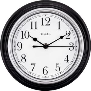 Westclox Quartz Movement Round Wall Clock, Contemporary Analog Design, Battery-Powered for Indoor Use (Black, 9 Inch)
