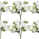 Crowye Bundle of 8 Artificial Peonies Realistic Flowers with Stems Bouquet Peonies for Table Centerpieces Wedding Decoration Bridal Floral Arrangement (White)