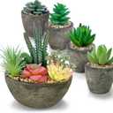 Succulents Plants Artificial Set of 5, Realistic Fake Succulents With Cement Like Pots for Home Office Decoration. (Type1)