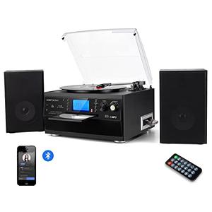 DIGITNOW Bluetooth Record Player Turntable with Stereo Speaker, LP Vinyl to MP3 Converter with CD, Cassette, Radio, Aux in and USB/SD Encoding, Remote Control, Audio Music Player Built in Amplifier