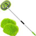 anngrowy 62" Microfiber Car Wash Brush Mop Kit Mitt Sponge with Long Handle Car Cleaning Supplies Kit Duster Washing Car Tools Accessories, 1 Chenille Scratch-Free Replacement Head Aluminum Alloy Pole (Green)