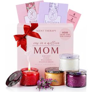 Scented Candle Gift Set for Women - 4 Natural Soy Wax Candles (4.4 oz) & 2 Fragrance Sachets - 160 Hour Total Burn Time - Spa & Relaxation, Aromatherapy Scents Fragrance, Gift Box for Mother's Days
