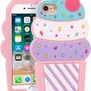 Cute iPhone SE 2022 Case, Ice Cream iPhone SE 2020 Cases, Cherry Cupcakes iPhone 6/ 6s/ 7/8 Case, Funny 3D Cartoon Soft Silicone Shockproof Cover for Girls Women Kids