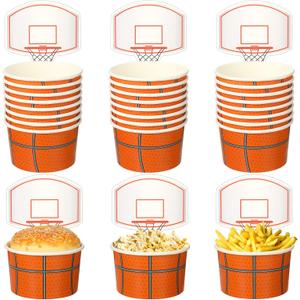 Sunnyray 24 Sets Basketball Hoop Snack Cups with Cards 8 oz Disposable Paper Basketball Party Cups Sports Balls Treat Food Bowls for Balls Birthday Party Favors Decorations Supplies