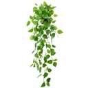 LOYWREE Small Fake Hanging Plant Artificial Potted Plants for Indoor Outdoor Aesthetic - 39in Realistic Faux Hanging Pothos with Ivy Vine for Shelf Decor in Home Office Gardens Greenery (Black Pot)