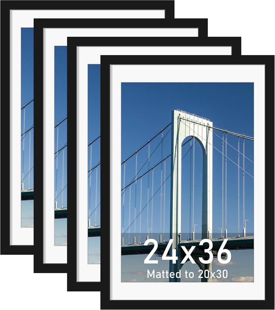 24x36 Poster Frame Set of 4, for Wall Mounting, Black