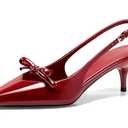 Coutgo Womens Bow Slingback Heels Low Kitten Heel Pumps Closed Pointed Toe Party Wedding Dress Shoes, Red, Size 8.5