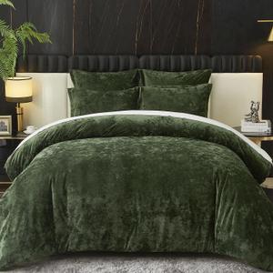 Ivellow Crushed Velvet Comforter Set King Green Comforter Set 5pcs Ultra Soft Lightweight Breathable Bedding Set Luxury Cozy Flannel Comforter King Size (1 Comforter,2 Pillow Shams, 2 Euro Shams