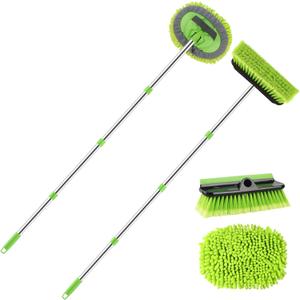2 Pack Car Wash Brush with Long Handle, 62" Microfiber Car Wash Mop and Car Washing Brush Combo Set, Scratch-Free Soft Bristle Car Wash Mop Brushes Cleaning Kit for Exterior Car, Truck, RV, Boat