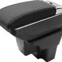 Car Armrest Box for KIA Rio 2018-2023 Automotive Accessories 7 USB Ports Double-Layer Leather Armrest Organizer Storage Box Center Console with Cup Holder (Black Thread)