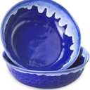 roro Handmade Ceramic Stoneware Glossy Seafoam Stylish Blue Wavetop Bowls, 7 Inch Wide | Set of 2